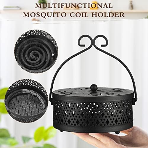 4 Piece Black Metal Incense Holder with Handle
