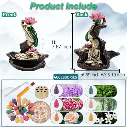 Waterfall Incense Burner with Lotus Design