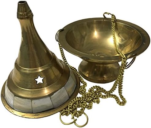 Vrinda Brass Hanging Censer with Pearl Stone Gold Finish 4 Inch High