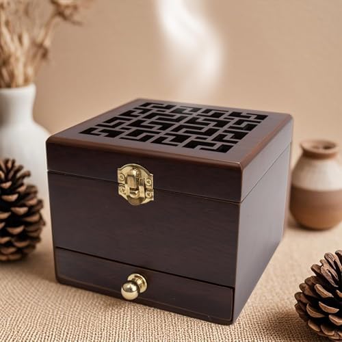 Nazareth Store Wood Incense Holder with Brass Inlays