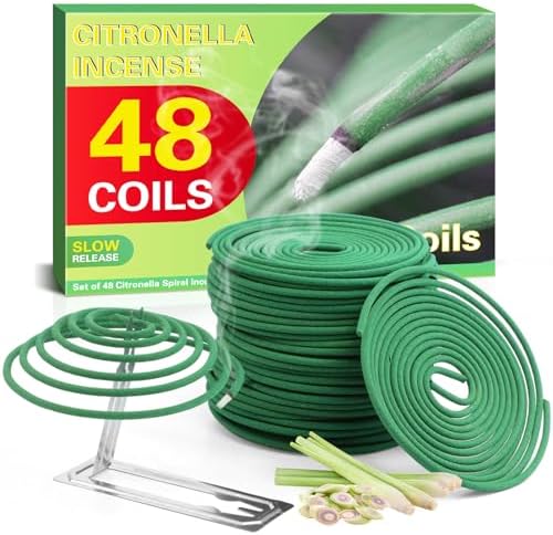 DERDUFT Citronella Incense Sticks with Coil Holder - 48 Pack for Outdoor Use
