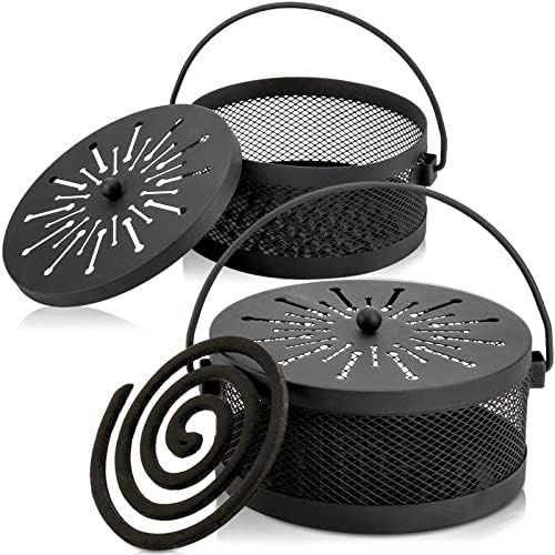 Elsjoy 2 Pack Mosquito Coil Holder with Lid Handle Portable Burner Metal