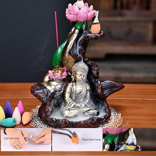 Waterfall Incense Burner with Lotus Design