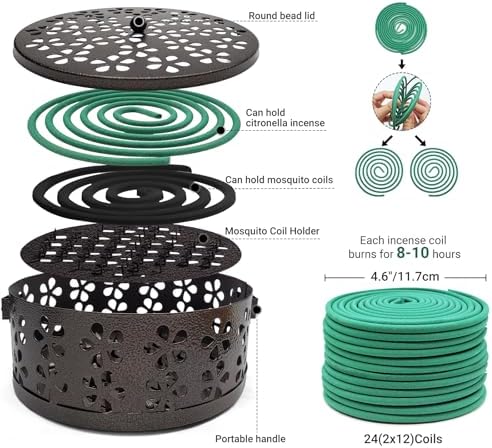 Mosquito Coil Holder with 24 Citronella Coils Portable and Indoor Outdoor Use