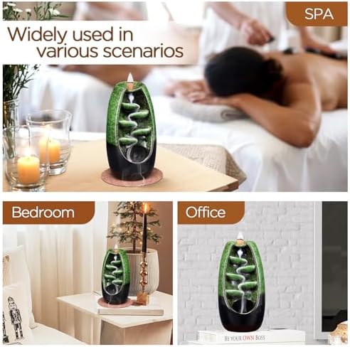 SPACEKEEPER Ceramic Incense Burner with Waterfall Effect and 120 Cones 30 Sticks