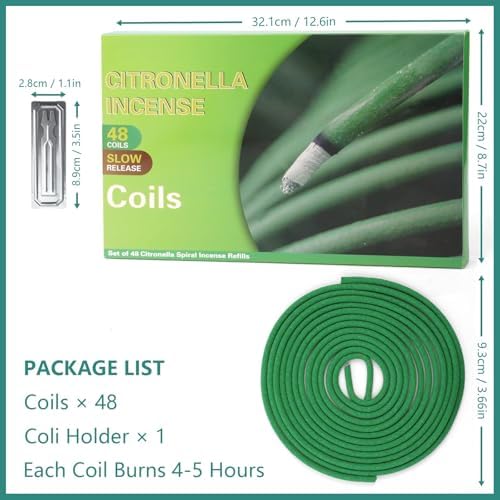 DERDUFT Citronella Incense Sticks with Coil Holder - 48 Pack for Outdoor Use