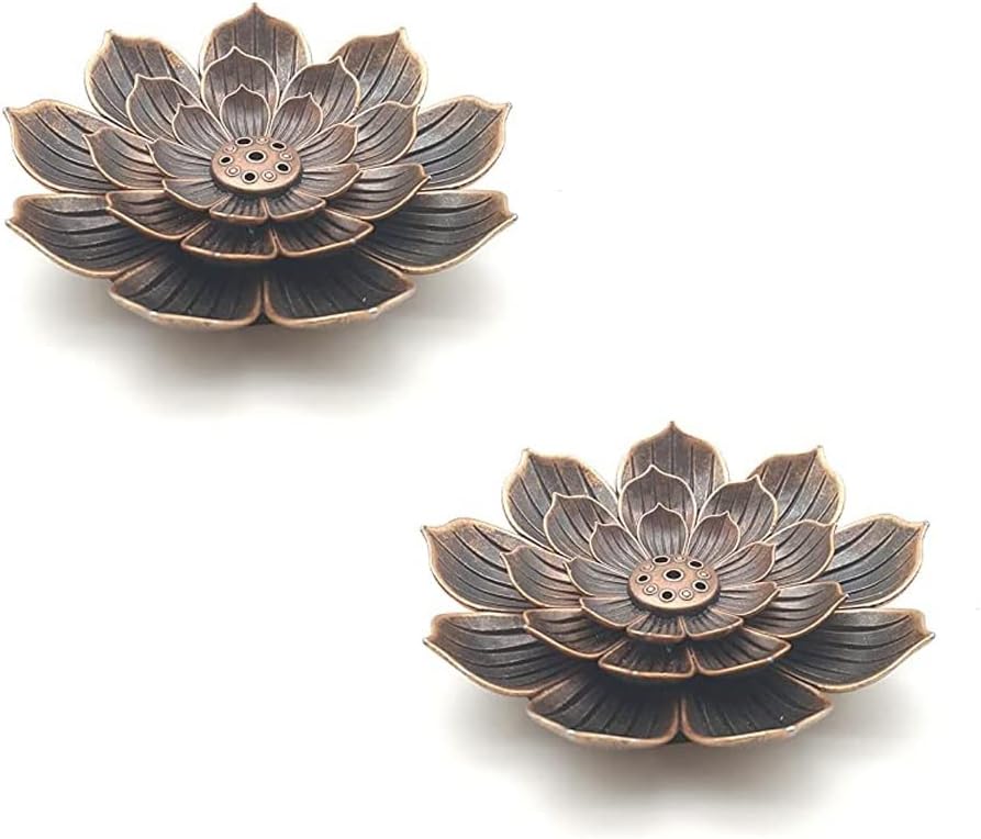 2 Pack Lotus Shaped Incense Holders Sandalwood Burner Stick Censer for Home Yoga Studios and Buddhist Temples
