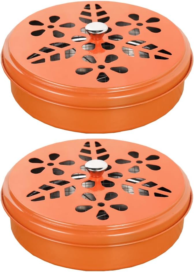 2 Pieces Portable Mosquito Coil Holder with Lid Windproof Sandalwood Incense Burner for Home Office Camping Outdoor