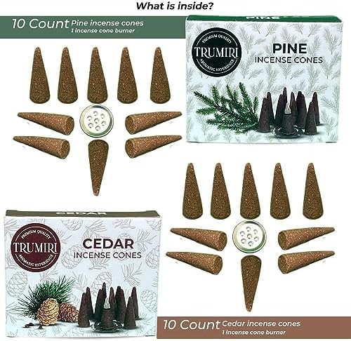 TRUMIRI Incense Cones - 20 Pack 10 Cedar 10 Pine