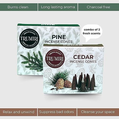 TRUMIRI Incense Cones - 20 Pack 10 Cedar 10 Pine