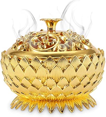 Vintage Lotus Incense Holder Bowl - Gold Finish