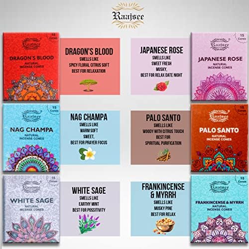 Raajsee Natural Incense Cones Variety Pack 6x15 1