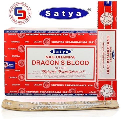 Satya Dragon Blood Incense Sticks 180g Bundle with Wooden Holder