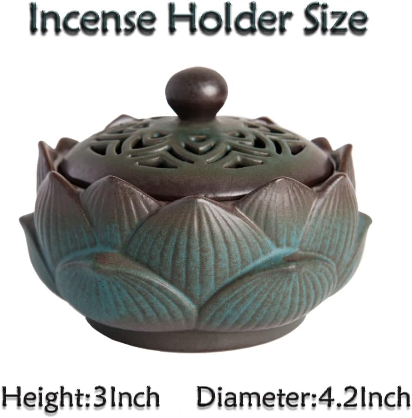 Lotus Incense Burner Set in Green Ceramic