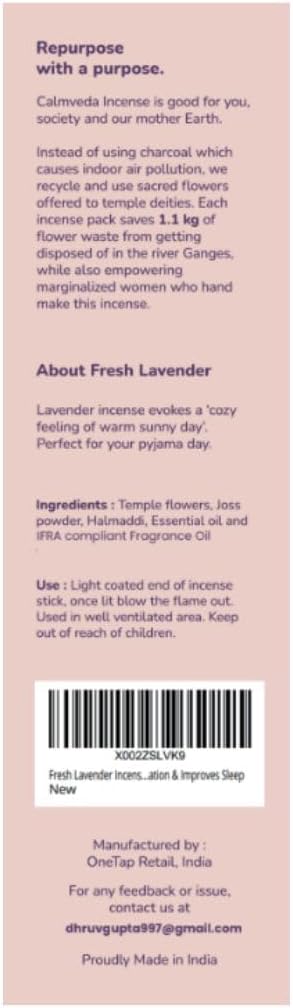 Calmveda Fresh Lavender Incense 80 Sticks Charcoal Free