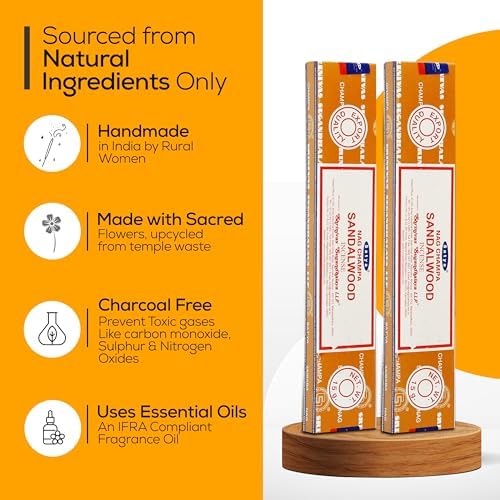 Satya Sandalwood Incense Sticks 180gm with Holder Bundle
