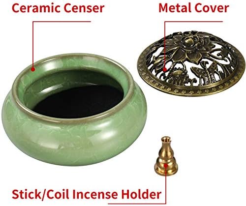 Miupoo Brass Incense Holder Ceramic Censer with Stand