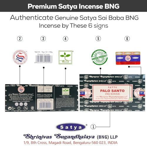 Satya Nag Champa Palo Santo Incense Sticks 15gmx12 Pack with Raajsee Incense Holder