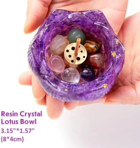 Amethyst Resin Crystal Lotus Incense Burner Set - 15pcs