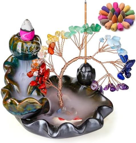 DUQGUHO Chakra Crystal Incense Holder with 30 Burner Cones