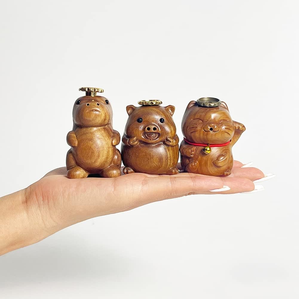 OLizee Wooden Cat Shaped Incense Holder