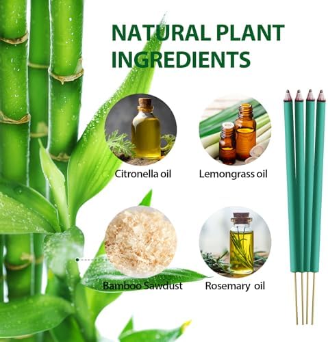 KICKOUTOR Mosquito Repellent Incense Sticks 24PCS DEET Free Natural Citronella Lemongrass Oil
