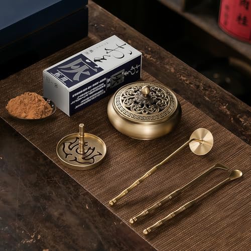 Yoga Meditation Incense Burner Set - 16 Piece Brass Censer Kit with Tools for Relaxation and Home Fragrance