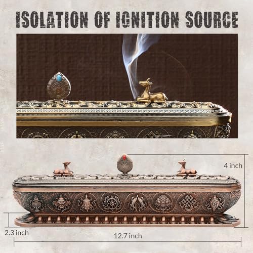 Red Bronze Incense Holder for Sticks - Decor and Burner with Ash Catcher