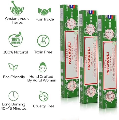 Satya Patchouli Incense Sticks 45 GMS 3 Pack with Raajsee Incense Holder