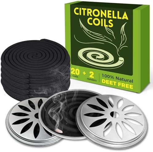LASENTEUR Citronella Incense Coils 20 Pack with 2 Metal Trays