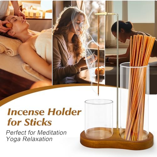 2 in 1 Incense Holder with Glass Ash Catcher and Metal Clip