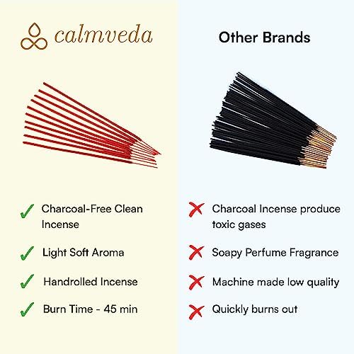 Calmveda Sandal Rose Incense Sticks - 40 Natural Clean Charcoal Free