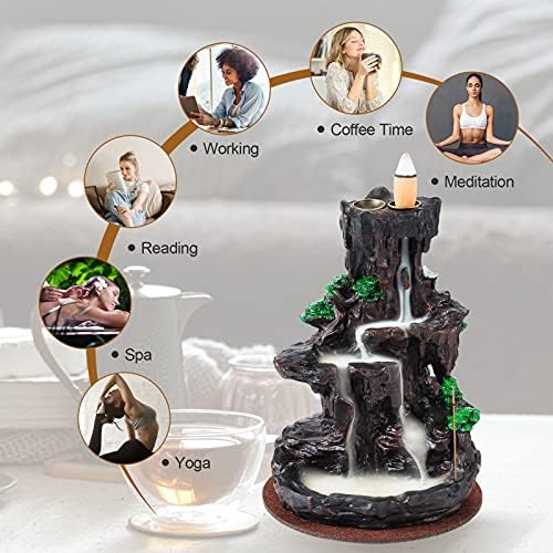 SPACEKEEPER Backflow Incense Burner with 2 Sides Waterfall Design