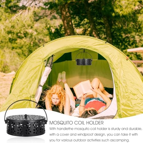 Tobeelec 4 Pcs Mosquito Coil Holder Outdoor Metal Incense Burner Holder with Handle Black Round Design