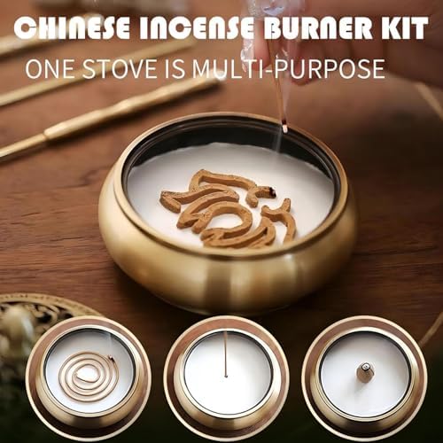 Yoga Meditation Incense Burner Set - 16 Piece Brass Censer Kit with Tools for Relaxation and Home Fragrance