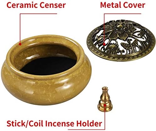 Miupoo Yellow Ceramic Incense Burner with Brass Holder