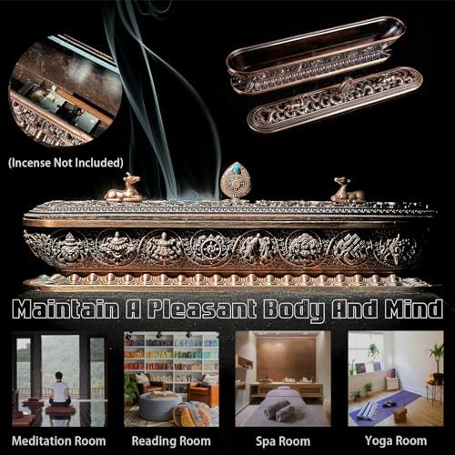 Red Bronze Incense Holder for Sticks - Decor and Burner with Ash Catcher