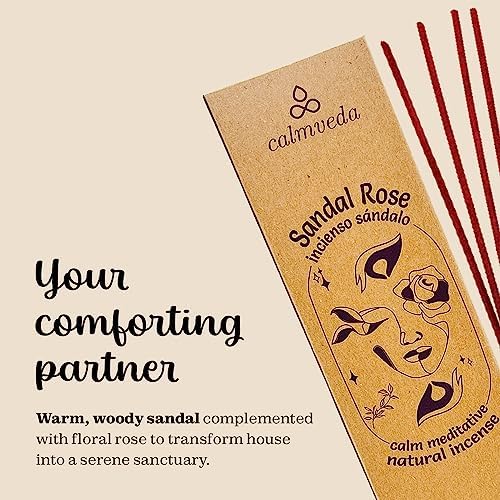 Calmveda Sandal Rose Incense Sticks - 40 Natural Clean Charcoal Free