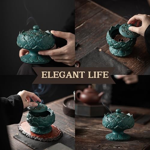 Lotus Shape Ceramic Incense Burner with Tweezers