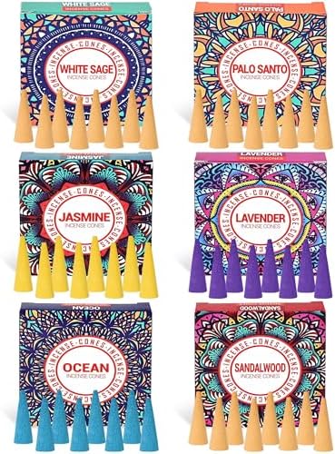 Incense Cones Set - Lavender Jasmine Sandalwood Palo Santo Rose White Sage