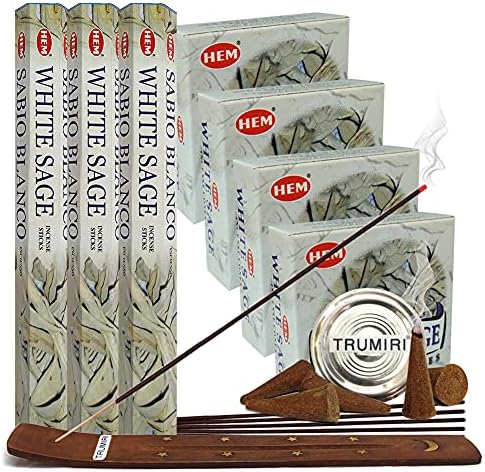 White Sage Incense Sticks and Cone Holder Variety Pack
