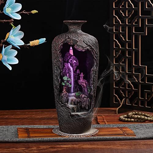 Mountain Waterfall Incense Burner with 20 Cones Tweezer and Mat