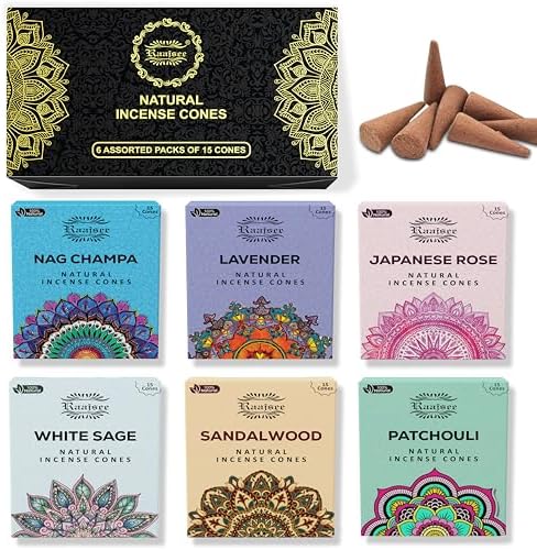 Raajsee Natural Incense Cones Variety Pack 6x15