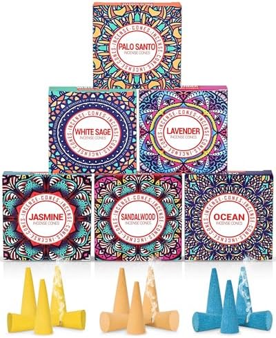 Incense Cones Set - Lavender Jasmine Sandalwood Palo Santo Rose White Sage