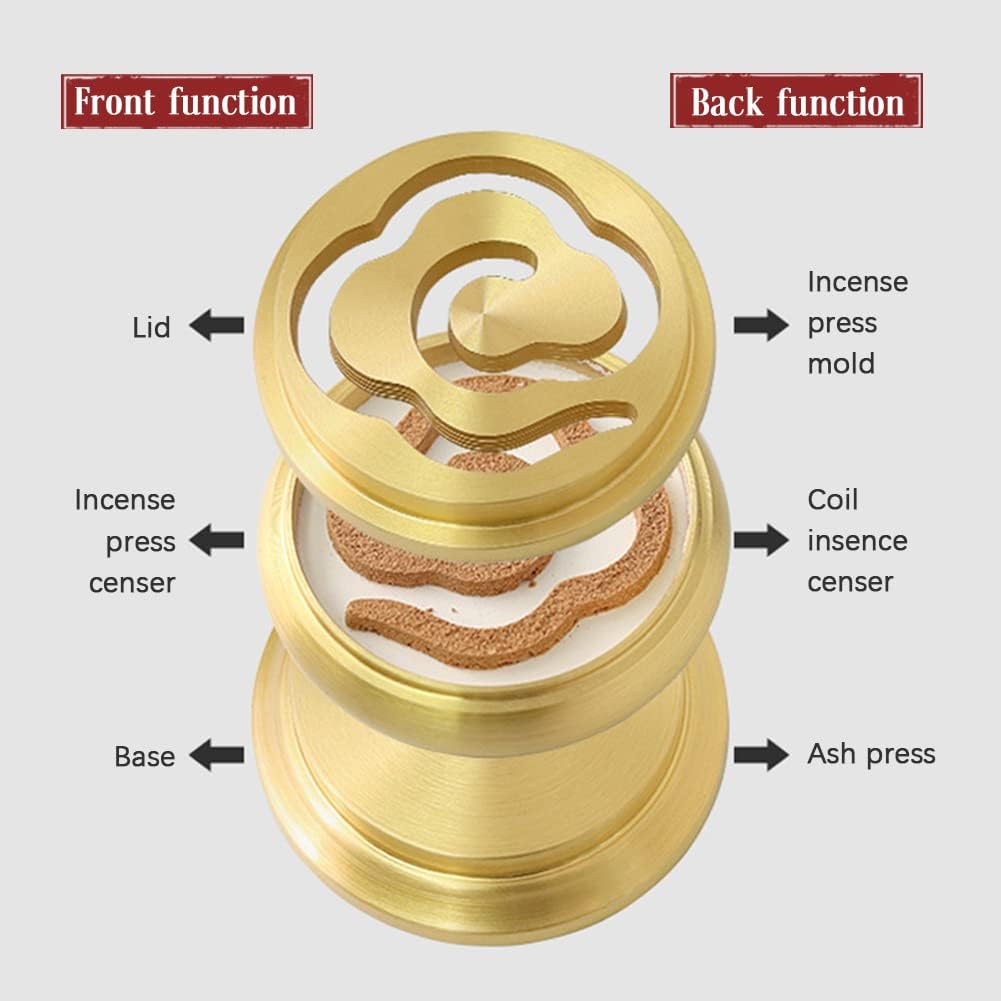 3 In 1 Mini Brass Incense Burner with Ash Press