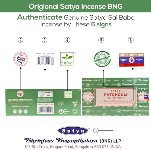 Satya Patchouli Incense Sticks 15gmx12 Pack with Raajsee Holder
