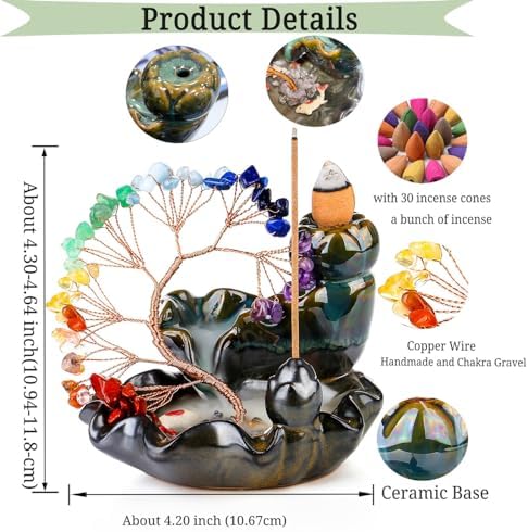 DUQGUHO Chakra Crystal Incense Holder with 30 Burner Cones