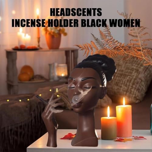 Elegant Black Woman Incense Burner Head with Serene Smoke Flow