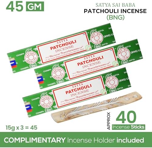 Satya Patchouli Incense Sticks 45 GMS 3 Pack with Raajsee Incense Holder