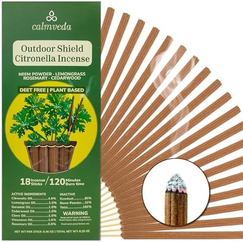 Calmveda Natural Citronella Incense Sticks 18 Sticks 40 Hrs Protection